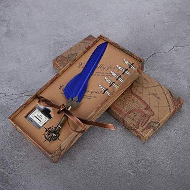 Imagem de ASHATA Conjunto de Canetas de Penas de Mergulho, Escrita Suave, Clientes e Colegas Requintados, Preto Com Frasco de Tinta (Azul(A))