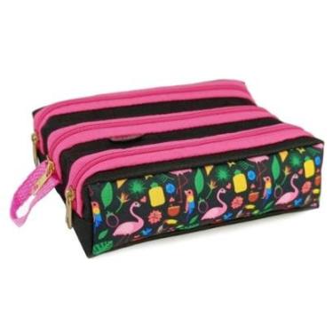 Imagem de Estojo Escolar Infantil Organizador 3 Divisorias Bolsinha de Lápis Organizador Triplo-Feminino