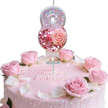 Imagem de Vela digital de aniversário, rosa rosa nº 8, adequada para meninos e meninas, aniversários e celebrações, é o presente preferido para expressar amor (número 8)