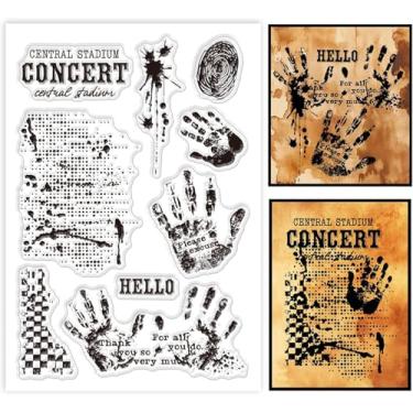 Imagem de Carimbos transparentes vintage com estampa à mão, fundo de manchas, selos transparentes retrô com impressão digital para scrapbooking e cartões, álbum de fotos, diário, 16 x 11 cm