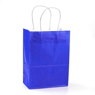 Imagem de 10 sacos de papel kraft de cor pura, sacolas de presente, sacola de compras pequena com alças de barbante de papel para suprimentos de festa de aniversário de casamento (azul)