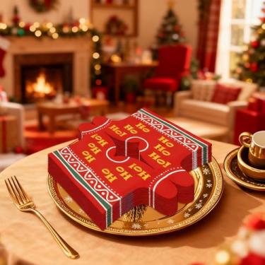 Imagem de 20 guardanapos de papel de Natal, guardanapos descartáveis com tema de árvore de Natal para celebrações de férias, festas de aniversário e reuniões festivas (estilo 1)