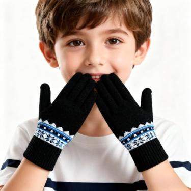 Imagem de Luvas térmicas de camada dupla, luvas elásticas de inverno com tela sensível ao toque para clima frio