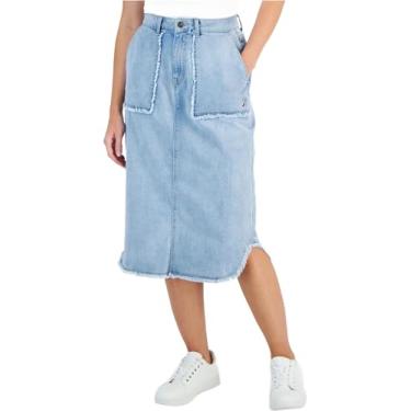Imagem de Nautica Saia jeans feminina utilitária comprimento midi, Azul canyon, 3