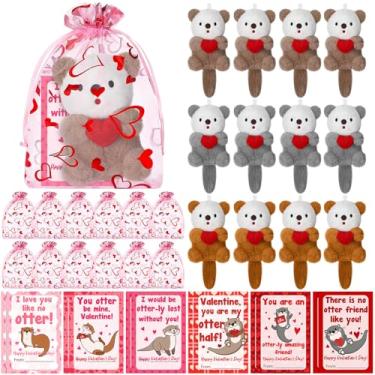 Imagem de Huquary 36 Pcs Valentines Day Plush Otter with Greeting Cards and Organza Bags Heart Pattern Love Sea Otter Stuffed Animal for Boyfriend or Girlfriend Valentines Day Party Classroom Gift Exchanges