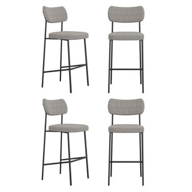 Imagem de Kit 04 Banquetas Altas Para Cozinha Lila Estofada Com Encosto Linho Cinza - Abmaza