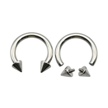 Imagem de Pacote com 2 peças, anel de ferradura de aço inoxidável de calibre grande, pontas de cone de ponta, para septo, nariz, hélice, daith, joias de piercing de orelha, halteres circulares roscados