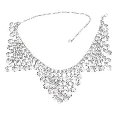 Imagem de YWangQiang Correntes de corpo de cinto de metal indiano sexy moeda borla com contas dança do ventre corrente de cintura turco tribal indiano joias indianas (cor: prata)