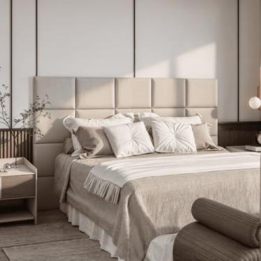 Imagem de Cabeceira Modular Suede Adesiva 40x30cm – MDF, Espuma 2cm, Fita Dupla Face, Quarto Sofisticado(AREIA,4)