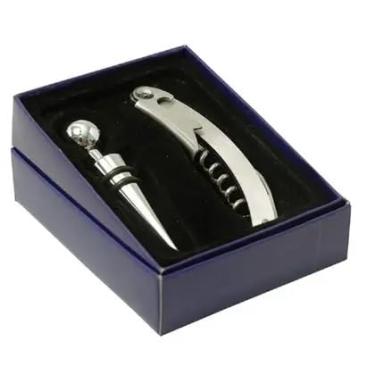 Imagem de Kit Vinho 2 peças Abridor Saca Rolha e Tampa para Garrafa - Premium
