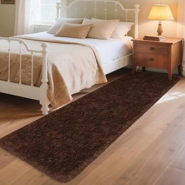 Imagem de ZJYeRug Tapete marrom, 5 x 20 cm, tapete antiderrapante para corredor de 2,4 m, tapetes macios felpudos para sala de estar e quarto, tapetes de cabeceira felpudos laváveis para meninos, crianças