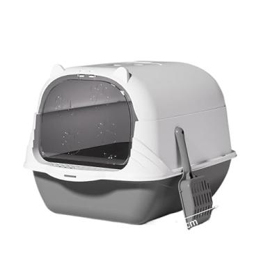 Imagem de Conjunto De Bandeja SanitáRia Fechada Grande Para Gatos — Casa De Banho Para Gatos Com Filtro, Pá HigiéNica, Peneira E Bandeja(Cor GREY com Pá para Limpeza)