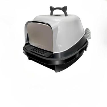 Imagem de Bandeja SanitáRia Fechada Grande Para Gatos — Conjunto De Casa De Banho Para Gatos Com Peneira, Bacia Com Filtro à Prova De Odores E Pá HigiéNica(Banheiro mec preto)