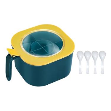 Imagem de MIRIAM SONG Caixa de temperos com tampa PP 4 compartimentos potes de especiarias com alça para cozinha doméstica para sal açúcar pimenta em pó, à prova de vazamento, fácil de limpar (amarelo)