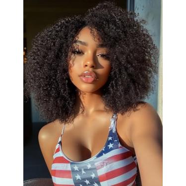 Imagem de KLAIYI Peruca afro Kinky Curly 3 em 1 flip over 3/4 meia peruca com borda kinky 4C sem cola Wear and Go peruca com clipe de cordão para mulheres negras prontas para usar para iniciantes 180% densidade