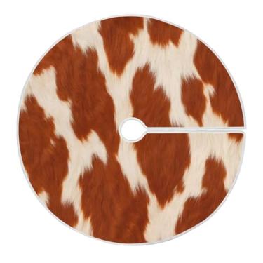 Imagem de Blueangle Saia de árvore de Natal de vaca marrom e branca de 120 cm - poliéster macio e resistente a rugas, decoração de férias para festas de Natal, árvore festiva e decoração de casa (695)