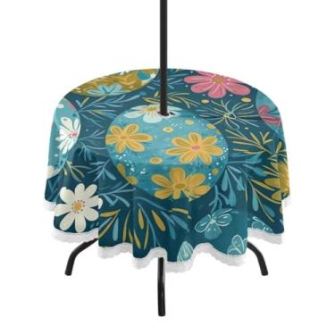Imagem de Blueangle Toalha de mesa redonda impermeável com ovos de Páscoa de 152 cm com orifício para guarda-chuva - Tecido resistente à prova de sol para todos os climas para pátio, acampamento, piquenique(1)