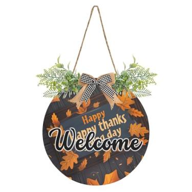 Imagem de SEHANY Guirlandas de outono para decoração de porta da frente, letreiro de boas-vindas de abóboras de madeira rústica para pendurar no dia de Ação de Graças para decoração de festas ao ar livre
