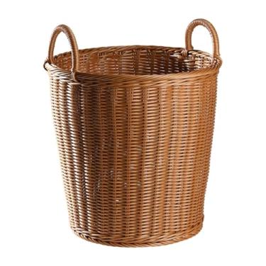 Imagem de Baoblaze Cesto de roupa suja com alça para guardar cobertores, cesto nórdico de imitação de vime com economia de espaço para roupas de cama e meias, armário