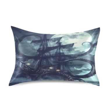 Imagem de Blueangle Fronha de cetim navio pirata para cabelo e pele, fronha de seda, tamanho padrão (50,8 x 66 cm) - Capas de almofada de cetim com fecho de envelope (551)