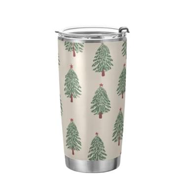 Imagem de KEEPREAL Copo de aço inoxidável de árvore de Natal com tampa, frasco de viagem de parede dupla isolado a vácuo de 590 ml para bebidas quentes e frias, copo de gelo de café #470