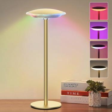 Imagem de Qeeanmo Candeeiro de mesa LED sem fio com bateria recarregável, luz noturna portátil com brilho regulável, para leitura/jantar de casal/mesa de centro/restaurante/quarto, mesa de cabeceira para