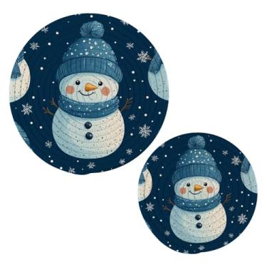 Imagem de Blueangle 2 peças de suporte de panela de tripé de bonecos de neve fofos de desenho animado - conjunto de pegadores de panela de tecido redondo - almofadas quentes trançadas de algodão - porta-copos