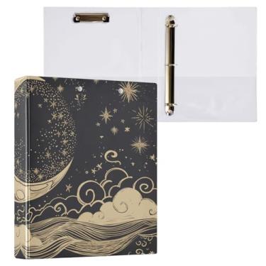 Imagem de Blueangle Fichário de 3 anéis de lua e nuvens com prancheta e 2 bolsos - Organizador de documentos decorativo de 3 anéis de 3 argolas para escritório, suprimentos para reuniões (395)