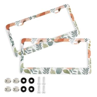 Imagem de SEHANY Molduras de placa de licença de flores florais coloridas, capas de moldura de placa de carro de alumínio à prova de ferrugem com orifícios elípticos e parafusos serve para veículos padrão dos