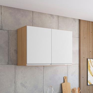Imagem de Armário Cozinha Aéreo 81cm Com 2 Portas Leticia A01 - D'rossi Cor Amendoa E Branco
