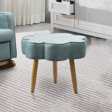 Imagem de Puff Decorativo Pé Palito De Madeira Sala Flower Linho E03 - D'rossi Cor Azul