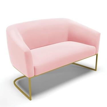 Imagem de Sofá Namoradeira 2 Lugares 120cm Suede Base Industrial Dourada Sofá Moderno para Sala de Estar (Rosa Bebê)
