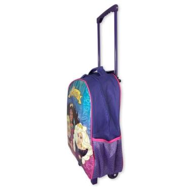 Imagem de Kit Mochila de Rodinha Princesas com Lancheira Térmica e Estojo, 3 Peças, Roxa, Poliéster, 15 Litros, 41x31x12cm