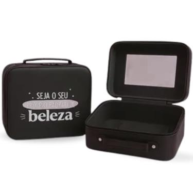 Imagem de Maleta Organizadora de Maquiagem com Espelho, Forro Macio, Espaço Amplo sem Divisórias, Elásticos Internos e Alça – Ideal para Viagens e Rotina de Beleza – Three Brothers (Maleta Maquiagem Preta)