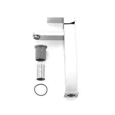 Imagem de Torneira banheiro inox monocomando Lavabo Saída Alta para Cuba Quadrado Pintura Preta Ajuste de Água Quente Fria, Design Quadrado Moderno(Prata/Aço inoxidável (kit2))