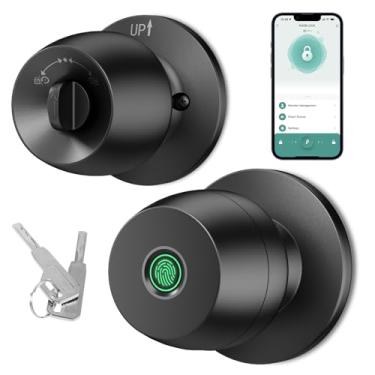 Imagem de Fechadura de porta com impressão digital, maçaneta inteligente, fechadura biométrica inteligente, maçaneta de porta de impressão digital com controle de aplicativo, adequada para quarto, sala de