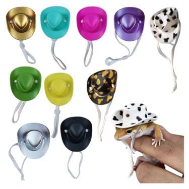 Imagem de 10 peças de fantasia de cowboy de dragão barbudo – chapéus de caubói de lagarto ajustáveis, acessório de foto ajustável para lagartos, papagaios, hamsters, lagartixas e outros animais de estimação