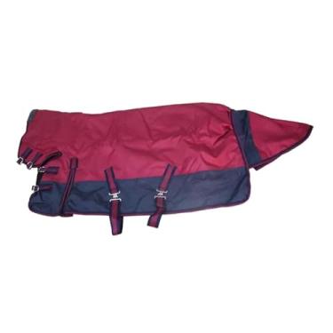 Imagem de Dynwave Manta de inverno para cavalos em tecido Oxford 600D com capuz, mantém o cavalo aquecido, ao frio, impermeável e ideal para atividades, Burgundy Navy Blue M