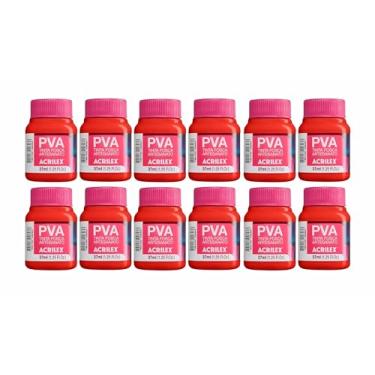 Imagem de Kit 12 Tintas PVA Fosca Acrilex Vermelho Fogo 507 37ml para Madeira MDF Gesso Cerâmica Isopor Papel Alta Cobertura Secagem Rápida Artesanato