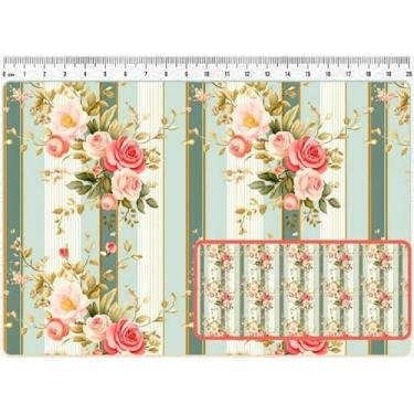 Imagem de Tecido Tricoline Digital Coleção Encanto Barroco Floral Bouquet fundo listrado 50 x 150 cm