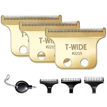 Imagem de Pacote com 2 lâminas de substituição 2215 T Wide para Wahl 5 Star Detailer Li Trimmer 8081 e 8171 - Lâmina de aparador ajustável de aço inoxidável Zero-Gap (dourado-3)