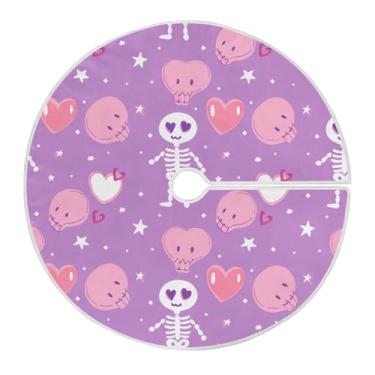 Imagem de Wassud Saia para árvore de Natal com laços seguros, corações e esqueletos, tapete festivo de árvore de Natal para festas de ano novo, decoração de casa