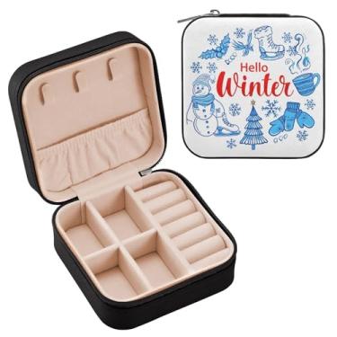 Imagem de Wassud Caixa de joias de viagem de saudação de inverno para mulheres, meninas, senhoras, noiva, mini organizador de joias de couro PU, caixa quadrada de armazenamento de joias para brincos, anéis