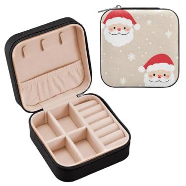 Imagem de Wassud Lindo estojo de joias de viagem com rostos de Papai Noel para mulheres, meninas, senhoras, noiva, mini organizador de joias de couro PU, caixa quadrada de armazenamento de joias para brincos