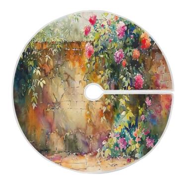 Imagem de YETTASBIN Saia de árvore de parede de flor de 90 cm, saia grande redonda para árvore de Natal, macia e divertida, com cadarço para ambientes internos e externos, ornamentos de Natal para festas de fim