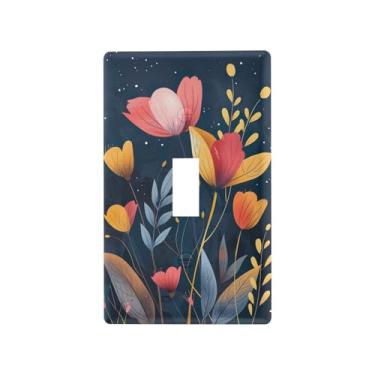 Imagem de Wassud Flores abstratas simples interruptor de luz placa decorativa para tomada placa de parede para tomadas elétricas interruptor único 4,53 x 2,76 polegadas