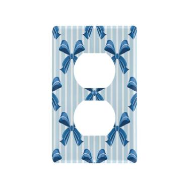 Imagem de Wassud Blue Bows Placa de cobertura para interruptor de luz listrada decorativa para tomadas elétricas duplex 12 x 7 cm