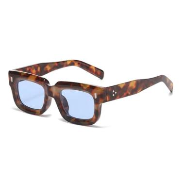 Imagem de Óculos de Sol Masculinos Pequenos com Lentes Transparentes e Proteção UV400, Rebites e Degradê, Estilo Punk Feminino, para Esportes ao Ar Livre, Corrida e Ciclismo, Cor Azul Leopardo