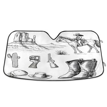 Imagem de Qilmy Chapéu de cowboy norte-americano e arma de para-brisa de carro, protetor de para-brisa dobrável, protetor de viseira mantém fresco, bloqueia raios UV e acessórios para proteger carros, SUVs