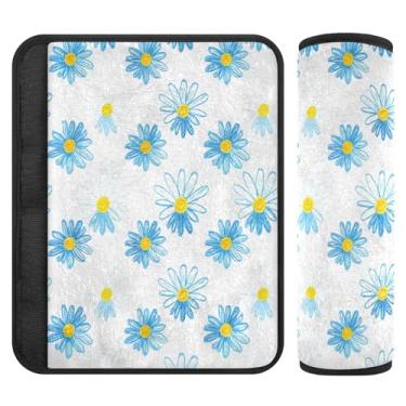Imagem de Burbuja Capa para cinto de segurança de carro com flores de margaridas azuis e brancas macias e confortáveis para alça de ombro de assento, 1 par pequeno